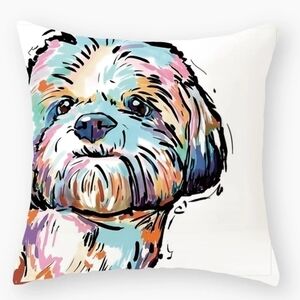 Lhaso Apso Dog Puppy 18"X18" Watercolor Decorative Pillow Case Cover